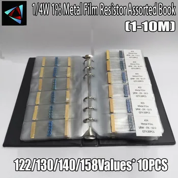 0.25 W 122/130/140/158 Nilai 1R~10M Ohm 1/4W 1% Resistor Film Logam Berbagai Macam Paket Kit Resistor Buku Sampel