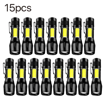 1/2/3/4/5/10/15 buah Senter MINI Baterai Bawaan Senter LED Pengisi Daya USB Lentera Lampu Obor Taktis Tahan Air