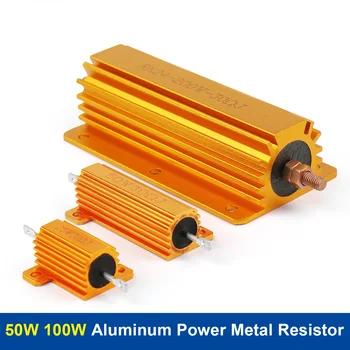 1 Buah Resistor Kabel Cangkang Logam Daya Aluminium 50W 100W RX24 0.1 R~10K 5 6 8 10 20 100 150 Resistor Emas 1K 10K ohm