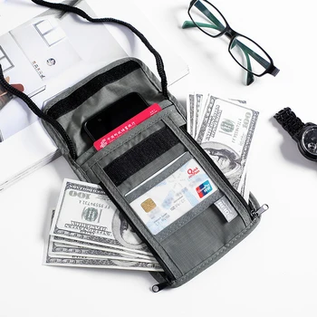 1 Buah Tas Penyimpanan Nilon RFID Tahan Air Tas Paspor Kartu Dokumen Perjalanan Dompet Leher Kantong Paspor Kartu Dokumen Uang