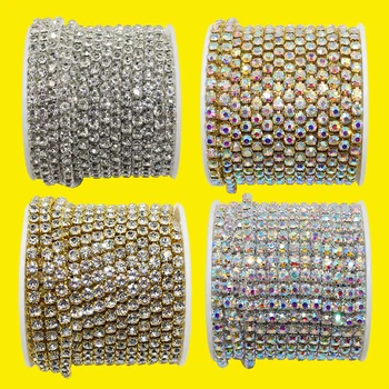 10 Meter ss6-ss28 AB Rantai berlian Imitasi Kristal Trim Cup Rantai Cakar Lem Jahit untuk Topi Tas Sepatu Pakaian Dekorasi Jahit DIY