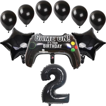 10 buah Gamepad Game Controller Balon Foil Hitam Nomor Digital Balon Udara Dekorasi Pesta Ulang Tahun Anak Laki-laki Bola Tiup