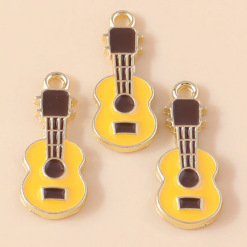 10 Buah Liontin Biola Pesona Gitar Instrumen Musik Enamel Cantik untuk DIY Kalung Gelang Aksesori Pembuatan Perhiasan Buatan Tangan - 4