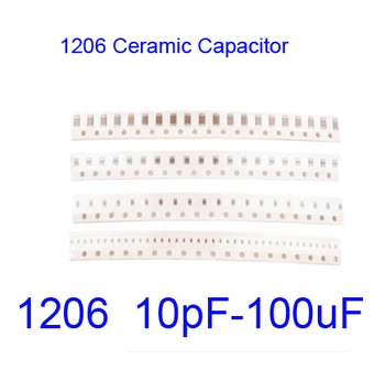 100 buah 1206 50V SMD Film Tebal Chip hjxrhgal Kapasitor Keramik Multilayer 0.5 pF-100uF 10NF 100NF 1UF 2.2 UF 4.7 UF 10UF 1PF 6PF