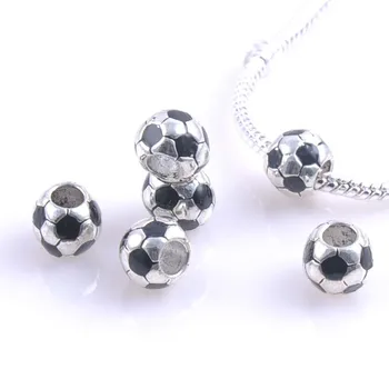 10MM 5Pcs Berlapis Perak Sepak Bola Spacer Beads Fit Pesona Gelang Perhiasan Buatan Tangan DIY Extanpaa Flfaocma DK-050-X