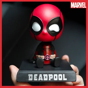 12cm Deadpool Action Figure Kepala Gelembung Boneka Avengers Pahlawan Super Dekorasi Mobil Model PVC Hadiah Boneka Mainan Hadiah Ulang Tahun