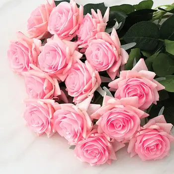 15 Buah / Banyak Kualitas Tinggi Buatan Bunga Dekorasi Rose Latex Bunga Dekorasi Rumah Sentuhan Nyata Rose Pernikahan Bridal Bouquet Bunga