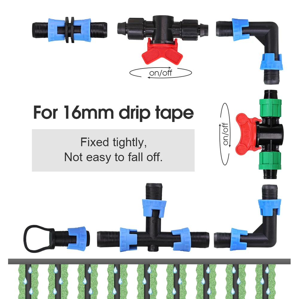 16MM Drip Tape Penyambung Air Taman Tubing Coupling Adaptor Kunci Fitting Selang Irigasi Tetes Mematikan Steker Ujung Sama Siku - 1