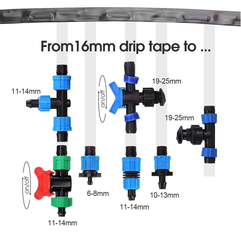 16MM Drip Tape Penyambung Air Taman Tubing Coupling Adaptor Kunci Fitting Selang Irigasi Tetes Mematikan Steker Ujung Sama Siku - 2
