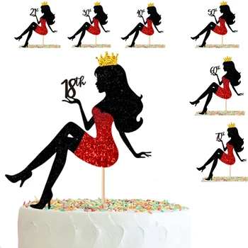 18th hingga 90th Glitter Paper Topper Kue Ulang Tahun Ratu Tema Wanita Dekorasi Kue Sepatu Hak Tinggi Perlengkapan Pesta Nikmat