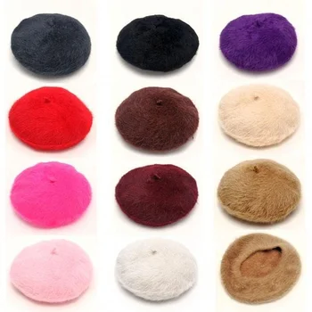 1pcs Wanita Elegan Multicolor Artis Bulu Kelinci Lapin Tukang Koran Beanie Topi Baret Wanita Topi Baret Topi untuk Wanita