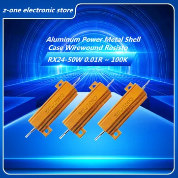 2 buah 50W RX24 Casing Cangkang Logam Daya Aluminium Resistor Kabel 0,01 R ~ 100K 1ohm 6 8 10 20 30 47 200 300 500 1K 10K ohm