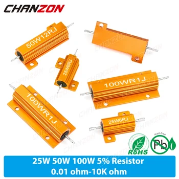 2 buah / Bungkus Resistor Logam Wirewound 25W 50W 100W 0.5 1 2 3 4 6 8 10 12 15 20 25 50 75 100 500 Resistansi Daya Tinggi 1K 10K K Ohm