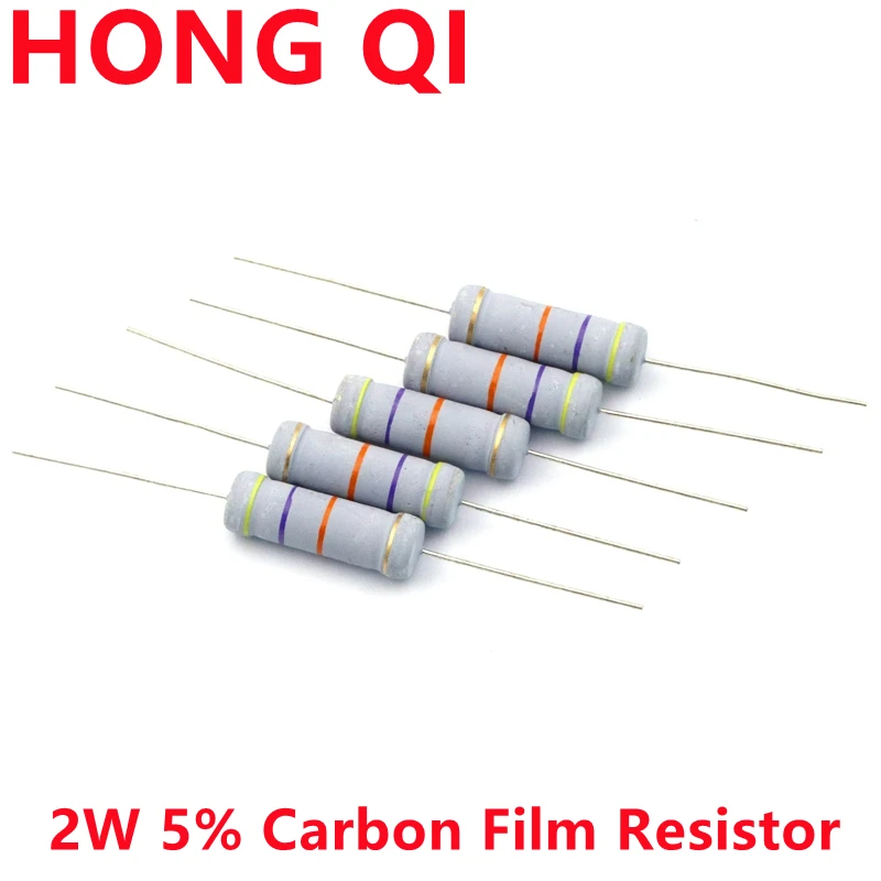 20 Buah Resistor Film Karbon 2W 5% 1 4.7 10 47 470 560 750 120K 200K 1K 68K 1M Tahan ohm Film Karbon 1R-1Mohm - 0