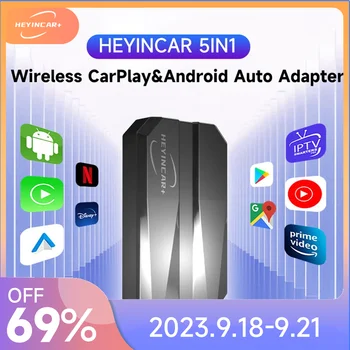 2023 HEYINCAR 5IN1 Adaptor Otomatis Android CarPlay Berkabel ke Nirkabel untuk YouTube Netflix Iptv Spotify Tv Tiktok Putar Mobil Apple