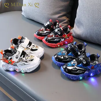2023 Musim Semi dan Musim Gugur Baru Anak Laki-laki LED Sol Lembut Korea Sepatu Anak-anak Sneakers Sol Lembut Kartun Anak Perempuan Sepatu Penerangan