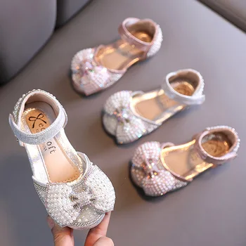 20232 Sepatu Anak Perempuan Baru Sepatu Putri Perempuan Mutiara Kupu-kupu Berlian Imitasi Sepatu Tunggal Anak Perempuan Dansa Pesta Pernikahan E729