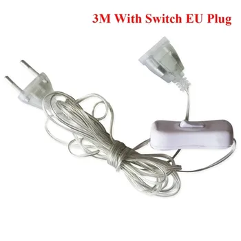 3 M Plug Extender Kawat Kabel Ekstensi Uni Eropa / US Plug untuk LED String Lampu Pernikahan Dekorasi LED Garland DIY Natal Natal Lampu