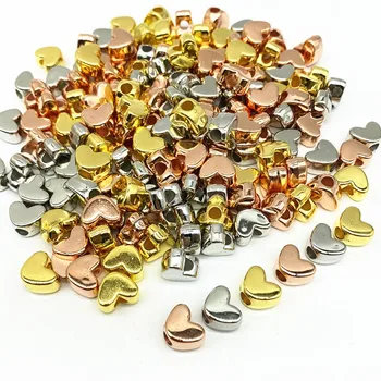 30 buah 9x12mm Warna Emas Warna Perak Bentuk Hati Cinta Manik-manik Pengatur Jarak Longgar Akrilik untuk Membuat Perhiasan Gelang Anting DIY