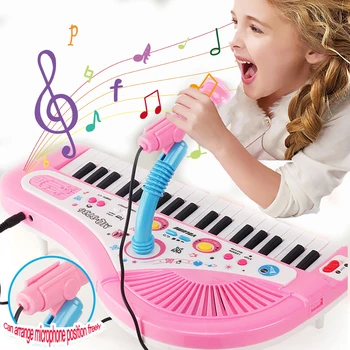 37 Kunci Piano Keyboard Elektronik untuk Anak-anak dengan Mikrofon Mainan Alat Musik Hadiah Mainan Edukatif untuk Anak Perempuan Laki-laki