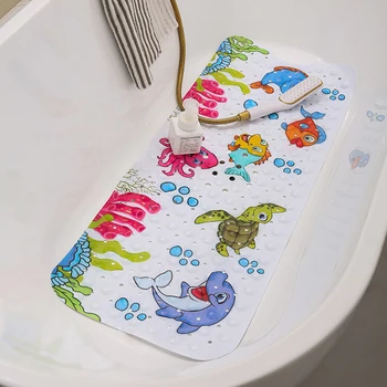 40X100CM bathtub non-slip mat kamar mandi anak-anak Pencetakan kartun cangkir hisap keset kamar mandi pvc keset lantai toilet Diperpanjang