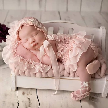 5 Buah Gaun Renda Bayi+Topi+Bantal+Celana Pendek+Set Sepatu Pakaian Kostum Pemotretan Foto Bayi Baru Lahir Alat Peraga Fotografi