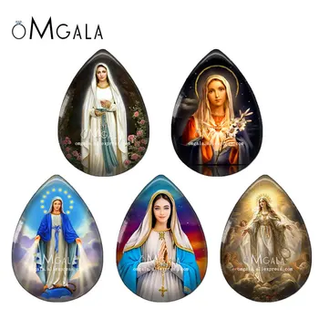 5 Pasang Our Lady Virgin Mary Lukisan Seni 13X18/18x25mm Foto Kaca Cabochon Punggung Datar untuk DIY Temuan Pembuatan Perhiasan