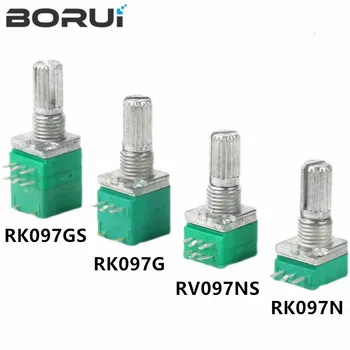 5 buah B5K B10K B50K B100K B500K RK097 RV097NS Penguat Audio Resistor Potensiometer Volume Linier Tertutup Poros 15mm 3/5/6/8 Pin