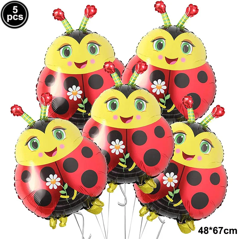 5 Buah Balon Ladybug Balon Foil Serangga Hewan untuk Perlengkapan Dekorasi Pesta Bertema Ladybug Baby Shower Ulang Tahun Bola Foil Ladybug - 1