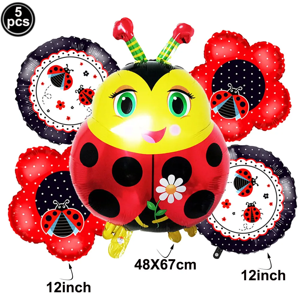 5 Buah Balon Ladybug Balon Foil Serangga Hewan untuk Perlengkapan Dekorasi Pesta Bertema Ladybug Baby Shower Ulang Tahun Bola Foil Ladybug - 2