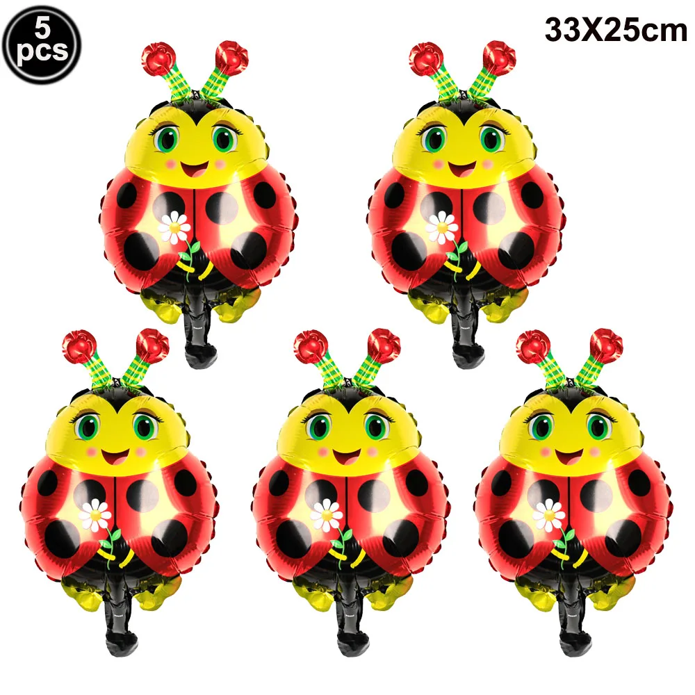 5 Buah Balon Ladybug Balon Foil Serangga Hewan untuk Perlengkapan Dekorasi Pesta Bertema Ladybug Baby Shower Ulang Tahun Bola Foil Ladybug - 5