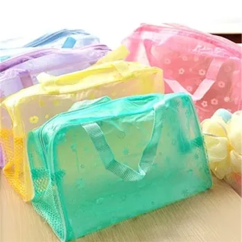 5 warna Tas penyimpanan kosmetik PVC Tahan air Organizer transparan wanita untuk Kantung Rias Tas Mandi Bepergian Kompresi