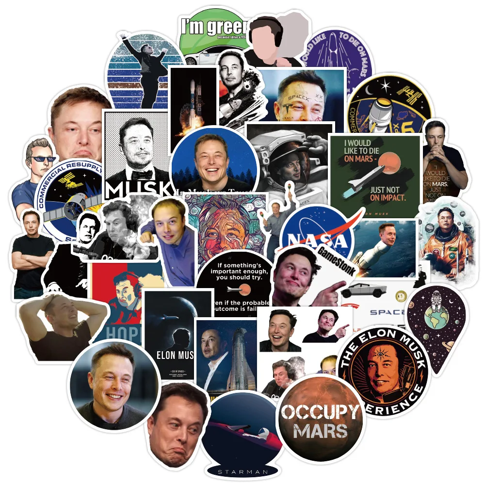 50/100PCS Elon Musk Graffiti Stiker Skateboard Kulkas Gitar Laptop DIY PVC Tahan Air Stiker Stiker - 1