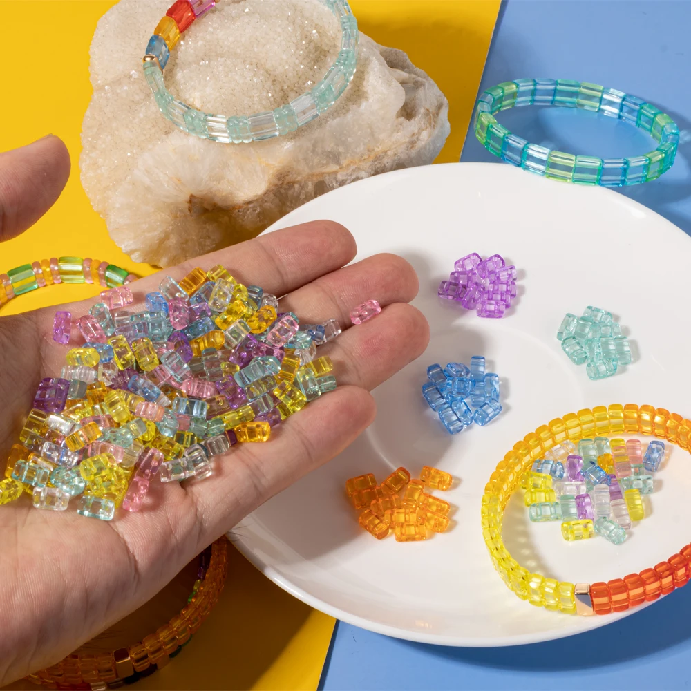 50 buah 4*8MM Manik-manik Bentuk Persegi Akrilik untuk Membuat Perhiasan Manik-manik Diy untuk Pekerjaan Jarum Aksesori Temuan Perhiasan Warna-warni Kristal - 1