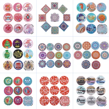 6-12 Buah / set DIY Lukisan Berlian Coaster Mandala Cangkir Minuman Bantal Non-Slip Tatakan Meja Bantalan Isolasi Aksesoris Dapur