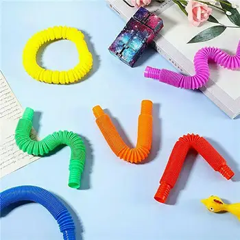 6 Buah Mainan Gelisah Tarik Tarik Warna-warni Mainan Sensorik Tabung Pop Kreatif Mainan Tabung Fleksibel Anak-anak untuk Anak-anak Dewasa