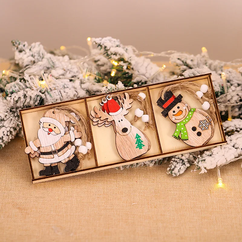 9 buah / Kotak Liontin Kayu Mobil Natal Hiasan Gantung Pohon Natal Dekorasi Natal untuk Rumah Anak-anak Hadiah Noel Navidad Dekorasi - 3