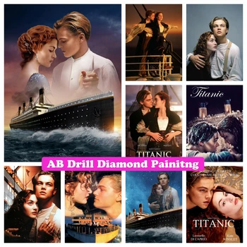 AB Drills Lukisan Berlian Titanic Kisah Cinta Romantis 5D DIY Kit Jahitan Silang Mosaik Film Bordir Berlian Imitasi Dekorasi Rumah
