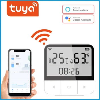 ACJ Tuya Smart Sensor Suhu & Kelembaban Untuk Pertumbuhan Rumah atau Tanaman Dengan Layar LCD WiFi High precison Hygrometer Thermometer