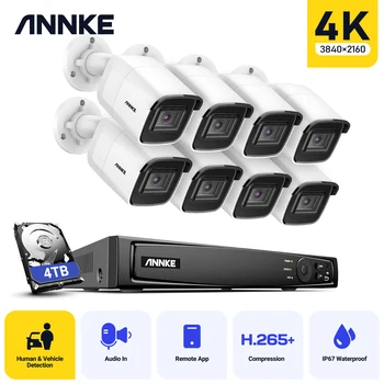 ANNKE 8CH 4K Ultra HD POE Sistem Keamanan Video Jaringan 8MP H. 265+ NVR dengan 8 Buah Kamera IP Luar Ruangan EXIR 8MP 30m Penglihatan Malam EXIR