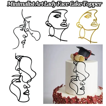 Akrilik Minimalis Seni Wajah Wanita Puncak Kue Gadis Selamat Ulang Tahun Dekorasi Kue Pernikahan Perlengkapan Pesta