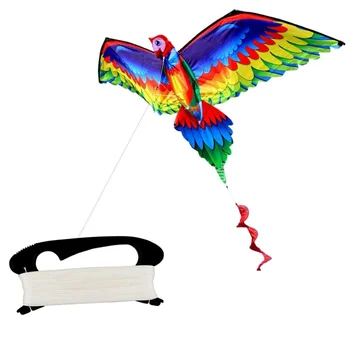 Anak-anak Realistis Besar 3D Parrot Kite Anak-anak Terbang Permainan Olahraga Luar Ruangan Bermain Game Mainan Kain Taman Hadiah Mainan Menyenangkan dengan Garis 100m