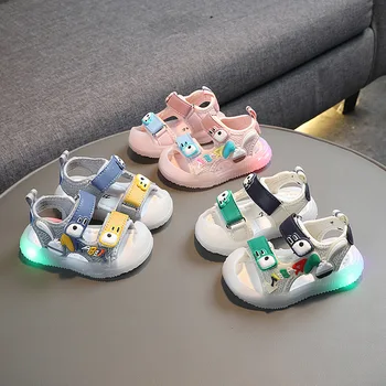 Anak-anak Sandal untuk Anak Laki-laki Anak Perempuan Sol Lembut LED Sepatu Fashion Lucu Kartun Non-Slip Lampu Sandal Anak-anak Bercahaya Bercahaya Sepatu