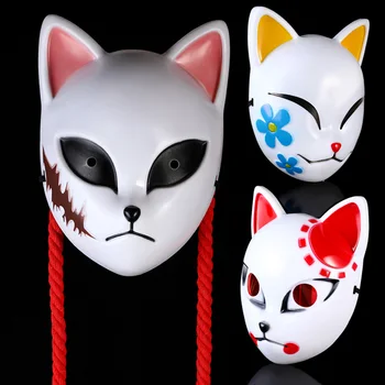 Anime Jepang Demon Slayer Masker Cosplay Sabito Makomo Menebal Plastik Masker Pesta Halloween Kostum Alat Peraga Deluxe