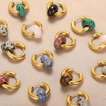Anting-Anting Drop Batu Alam Berwarna-warni untuk Wanita Anting-Anting Opal Warna Emas Baja Tahan Karat Hadiah Perhiasan Pesta Mode Natal Femme
