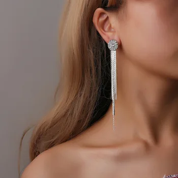 Anting-Anting Pejantan Kristal Rumbai Cantik Perhiasan Anggun untuk Wanita Anting-Anting Glitter Pendientes Mujer Aksesori Anting-Anting Pengantin Weddin