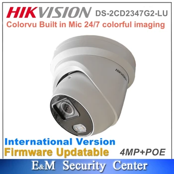 Asli Hikvision DS-2CD2347G2-LU Mic Pengawasan Keamanan Bawaan 4MP POE ColorVu Kamera Jaringan Turret IP67 Tetap