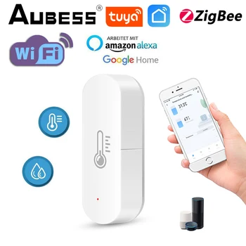 Aubess Tuya ZigBee / WiFi Sensor Kelembaban Suhu Termometer Terhubung Ke Rumah Kompatibel dengan Alexa Google Home Aplikasi Kehidupan Cerdas
