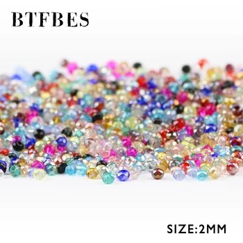 BTFBES Segi Bulat Datar Kristal Austria 2mm 200 Buah Manik-manik Longgar Ruang Bola Kaca Gelang Kalung Anting-Anting Perhiasan Membuat DIY