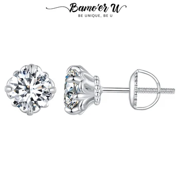 Bamoer U 0.5/1CT D Warna VVS1 EX Moissanite Stud Earrings S925 Anting Berlapis Platinum Lab Berlian Bersinar Hadiah Hari Valentine